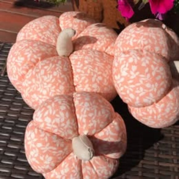 Handmade Set of 3 Fabric Pumpkins, Large 8", Medium 6.5", Small 5", Fall Decor - Picture 11 of 13